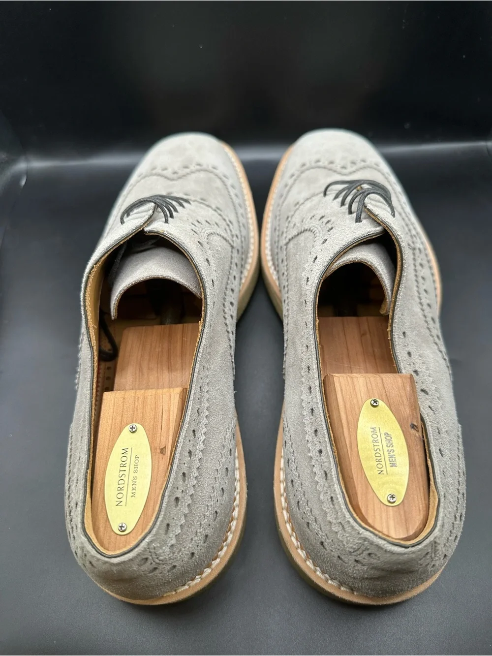 Christian Louboutin Gray Brogued Suede Wingtip Brogues EU45